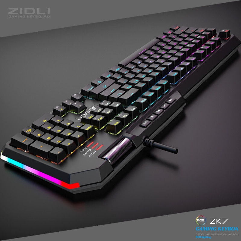 ZIDLI ZK7 RGB Lighting Optical Mechanical 104 Keys Gaming Keyboard Ergonomic Design